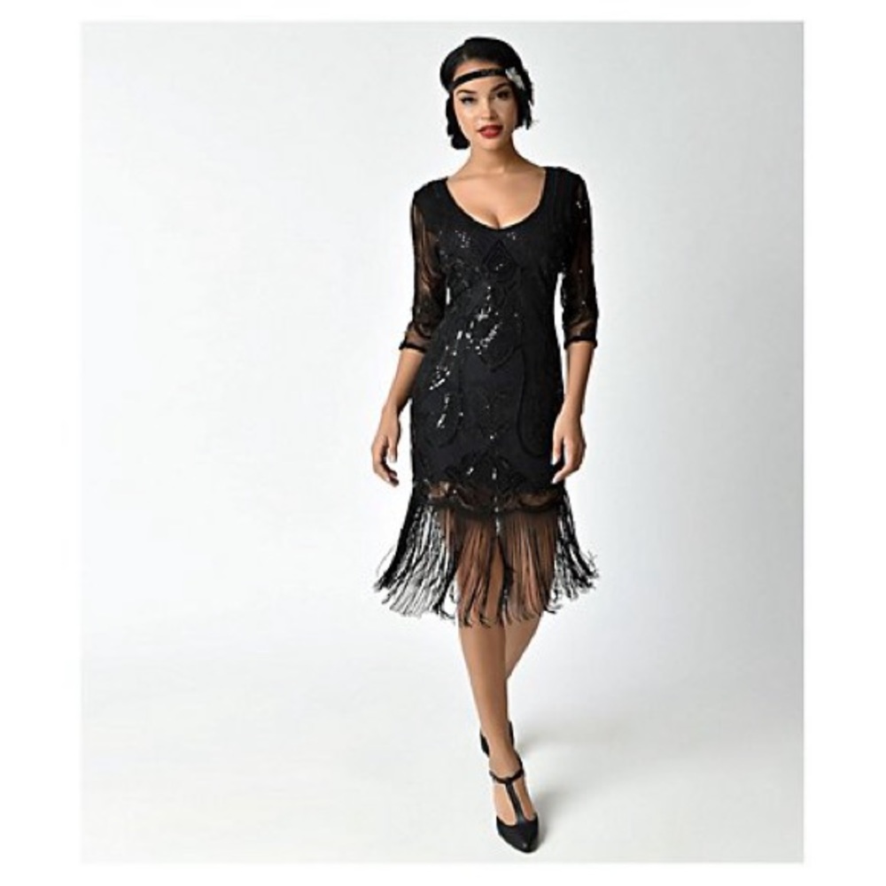 Unique Vintage Flapper dress with fringe and sleeves 1X